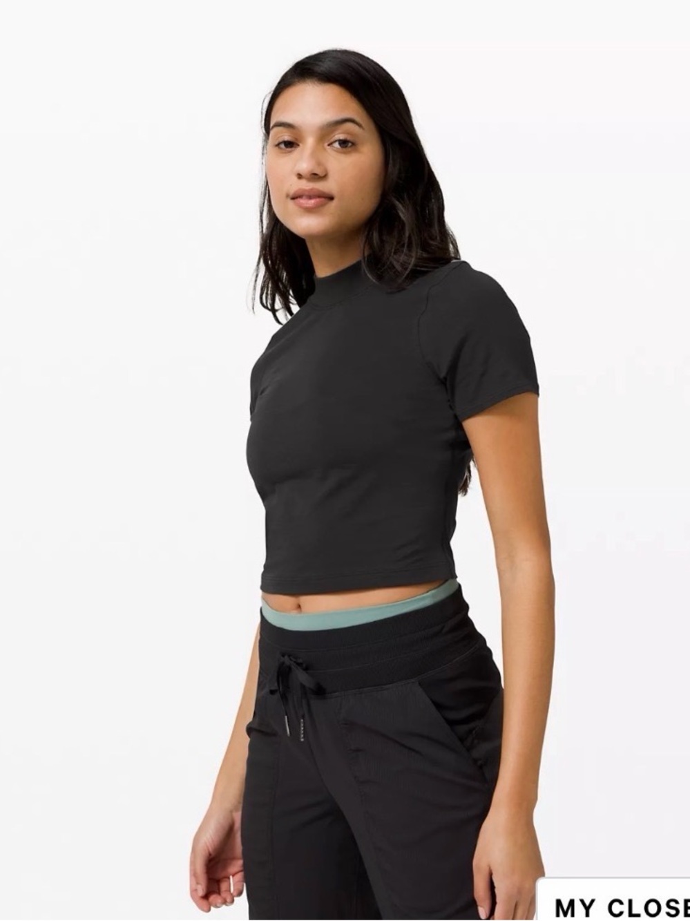 Lululemon crop women black mock neck t shirt size 4